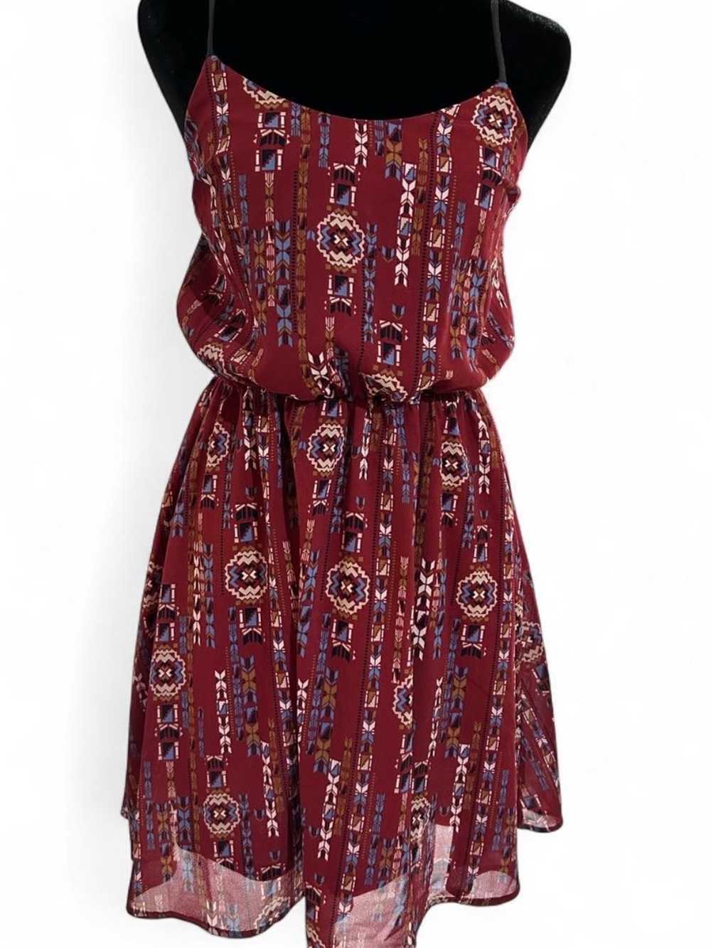 Vintage Boho  Print leather Spaghetti Strap Mini Dress